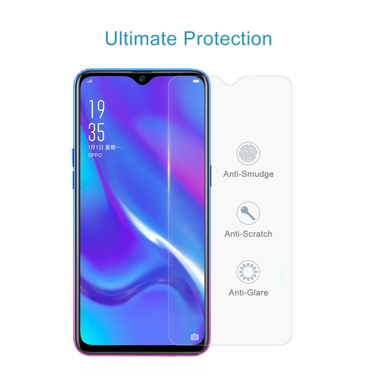 Tempered glass screen protector on smartphone display with anti-smudge and scratch icons