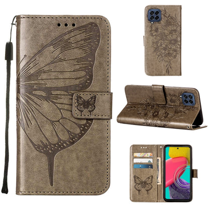 Embossed butterfly phone wallet case with folio cover and card holder, grey