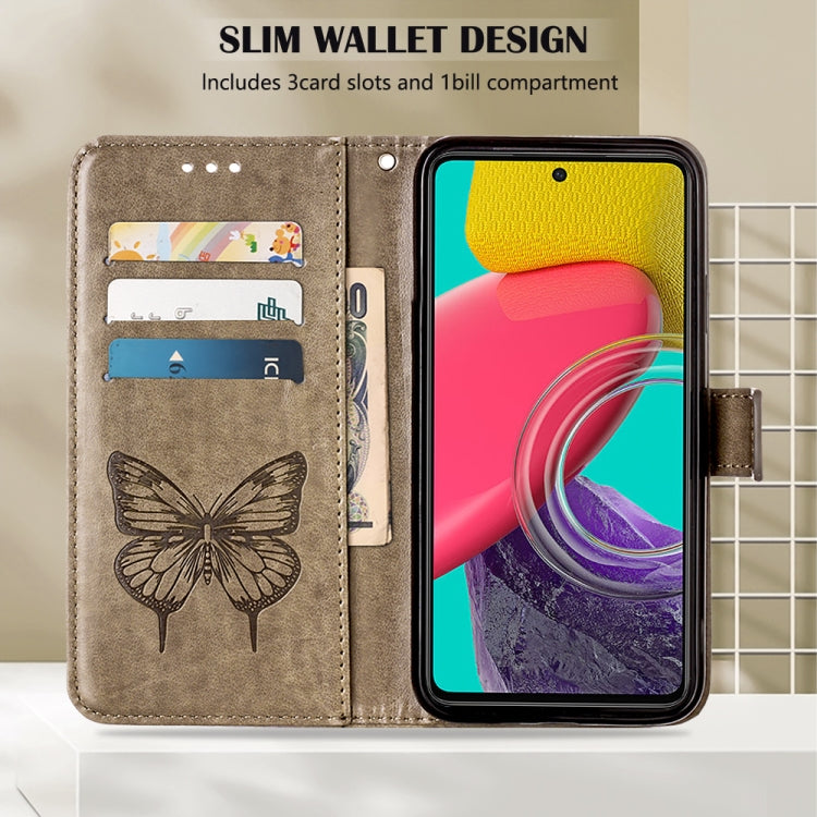 Embossed butterfly phone wallet case with card slots and 1 bill pocket, grey