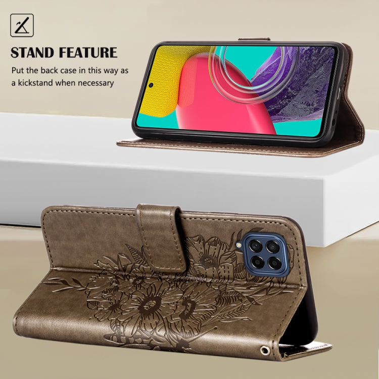Embossed butterfly phone wallet case with stand feature, grey