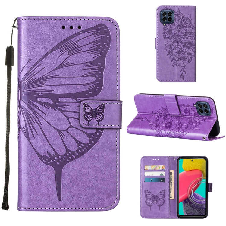 Embossed butterfly phone wallet case with folio cover and card holder, purple