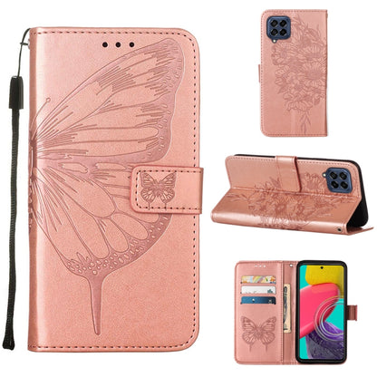 Embossed butterfly phone wallet case with folio cover and card holder, rose gold