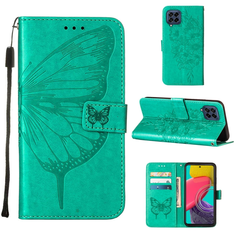 Embossed butterfly phone wallet case with folio cover and card holder, green