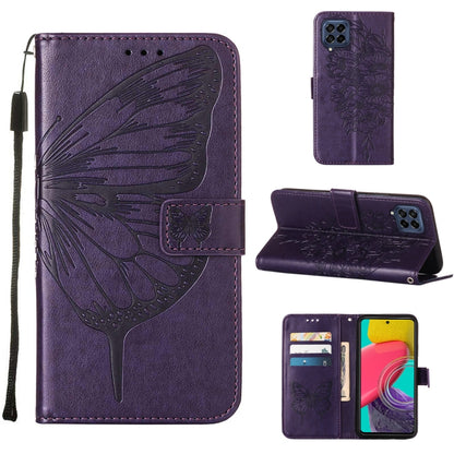 Embossed butterfly phone wallet case with folio cover and card holder, dark purple