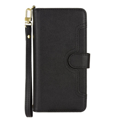 Black leather texture folio phone case with wrist strap and magnetic closure