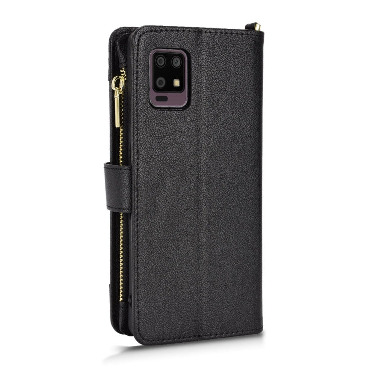 Black leather texture phone case with gold zipper and side card slot