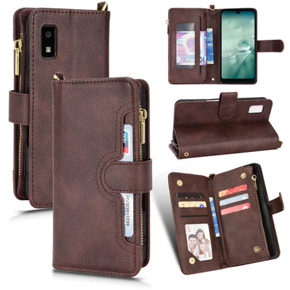 Brown litchi-texture zipper leather phone case with card slots and stand