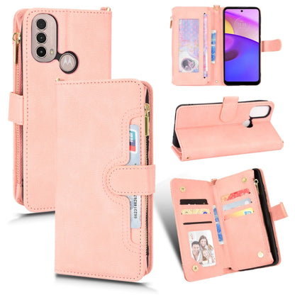 Light pink textured zipper wallet phone case with card slots and stand