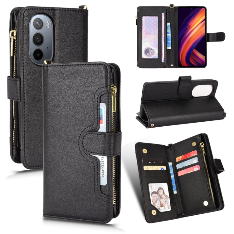 Black textured zipper wallet phone case with card slots and kickstand
