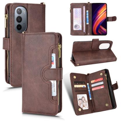 Brown textured zipper wallet phone case with card slots and kickstand