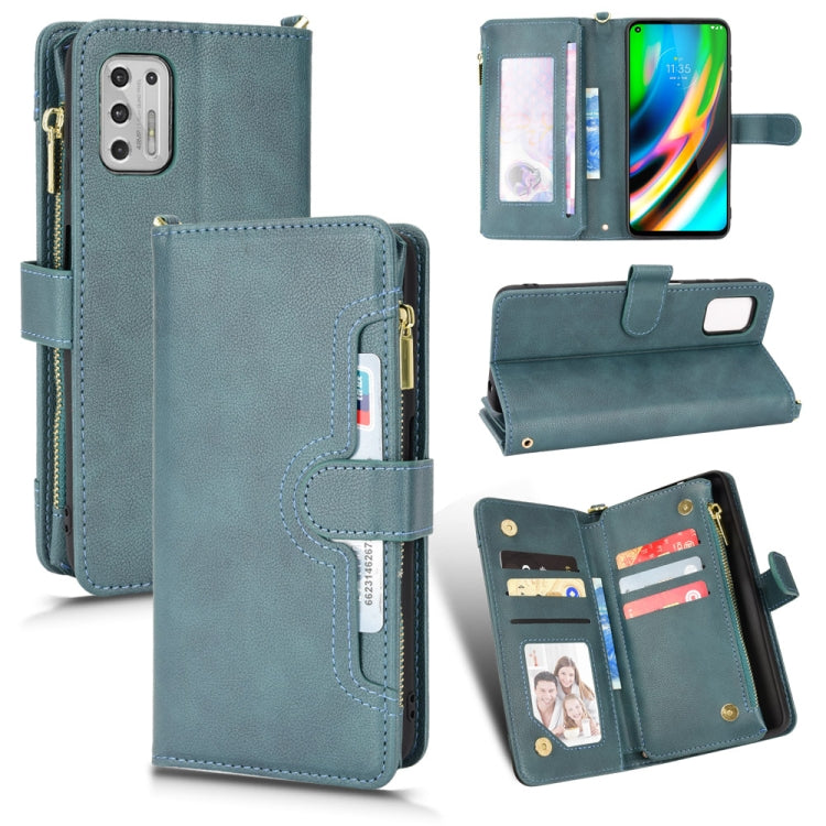 Teal textured zipper wallet phone case with card slots and kickstand