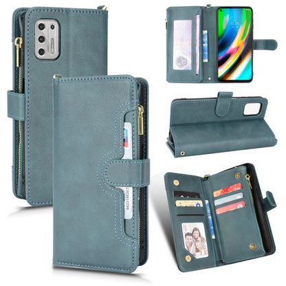 Teal textured zipper wallet phone case with card slots and kickstand