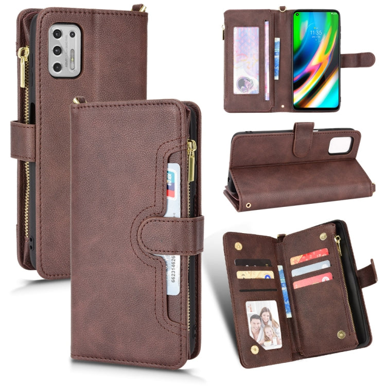 Mocha brown textured zipper wallet phone case with card slots and kickstand
