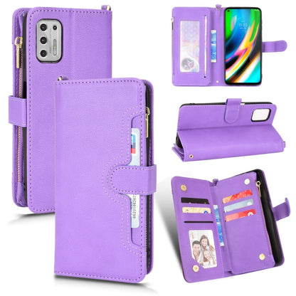 Lavender purple textured zipper wallet phone case with card slots and kickstand