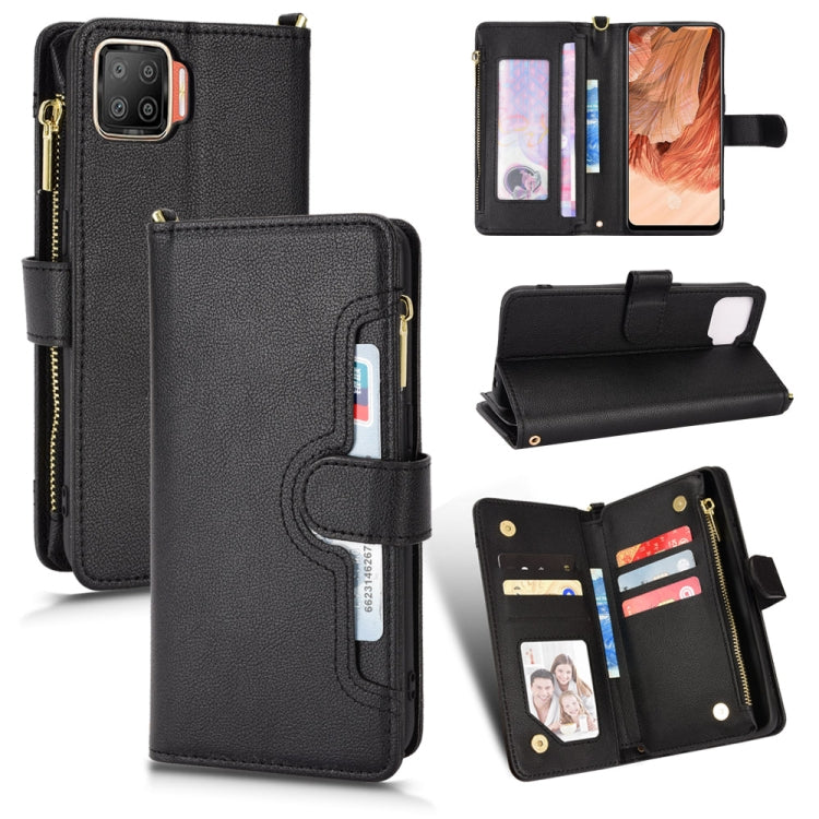 Black leather-texture zipper wallet phone case with card slots and stand