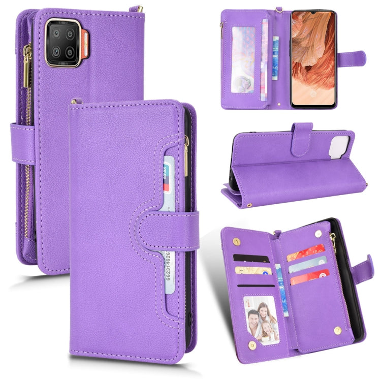 Purple leather-texture zipper wallet phone case with card slots and stand