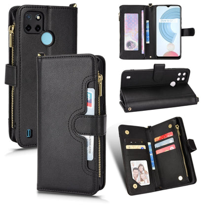 Black leather-texture zipper folio phone case with card slots and stand
