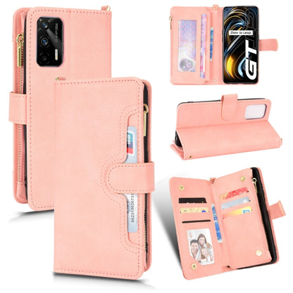 Pink leather phone case with zipper pocket and card slots, folio flip design