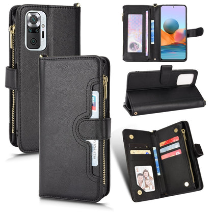 Black litchi-texture leather zip phone wallet case with card slots and stand