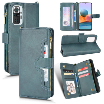 Teal litchi-texture leather zip phone wallet case with card slots and stand
