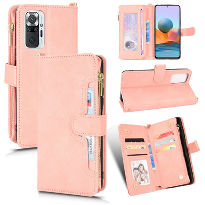 Peach litchi-texture leather zip phone wallet case with card slots and stand