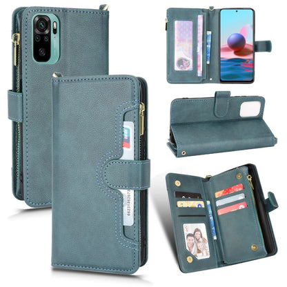 Teal litchi-texture leather zip phone wallet case with card slots and stand