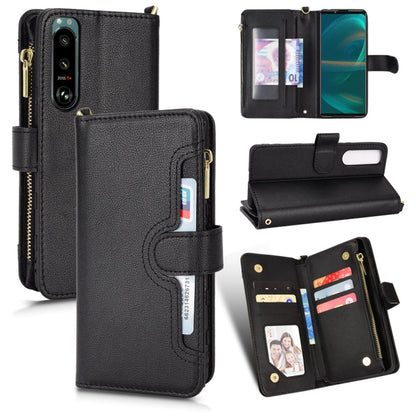 Black leather-look zipper phone case with card slots and folio wallet design