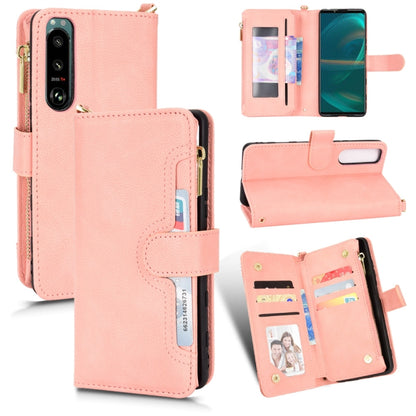 Pink litchi-texture zipper phone case wallet with card slots and flip stand