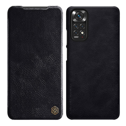 Black leather-texture phone case with camera cutout and flip cover, two-view set