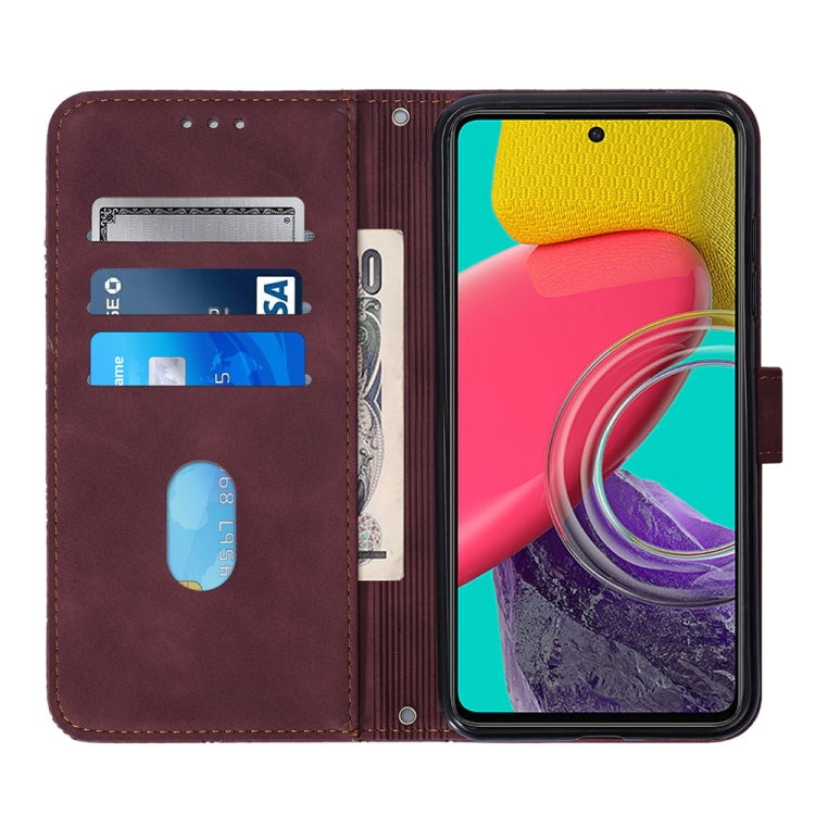 Wine red flip phone case showing card slots and front cover with crossbody strap