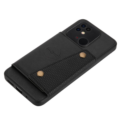 Black slim phone wallet case with magnetic clasp, textured back panel, and camera cutout