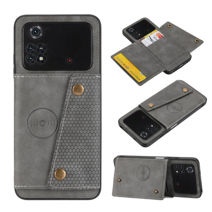 Gray shockproof magnetic phone case with front cover and dual card holder sections