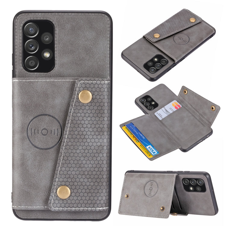 Gray magnetic wallet phone case with card slots and front flip cover protection
