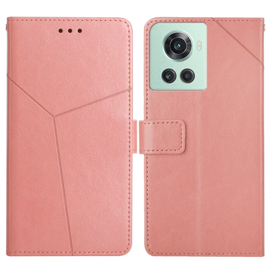 Rose gold leather flip phone case with geometric stitch lines and side magnetic strap