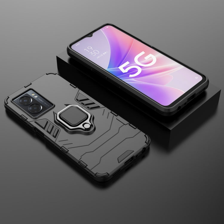 Magnetic ring holder phone case for OPPO A57 5G in black, rugged armor-style design