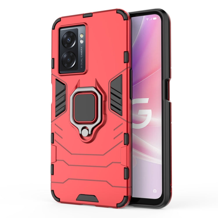 Magnetic ring holder phone case for OPPO A57 5G, red rugged TPU+PC bumper