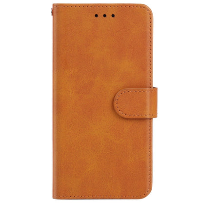 Brown leather phone wallet case with flip cover and stitched side belt