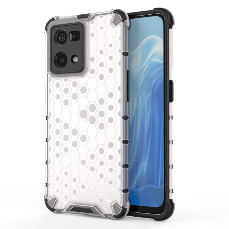 White honeycomb shockproof phone case with raised corners and cutouts