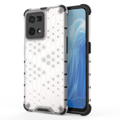 White honeycomb shockproof phone case with raised corners and cutouts