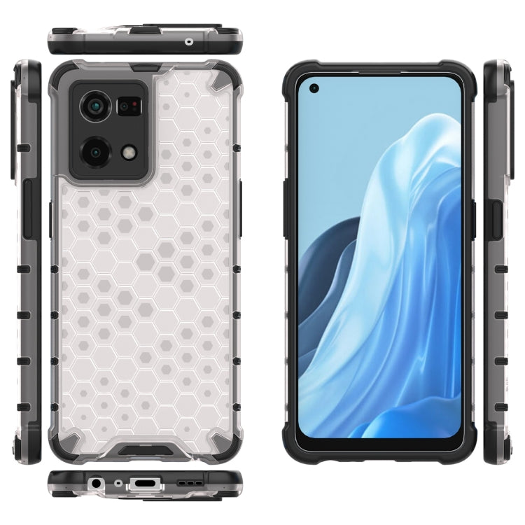White honeycomb shockproof phone case shown front and back with bumper edges