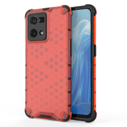 Shockproof honeycomb phone case in red/orange with TPU bumper and camera cutouts
