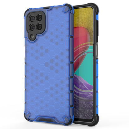 Shockproof honeycomb phone case in blue with TPU bumper and protected side buttons