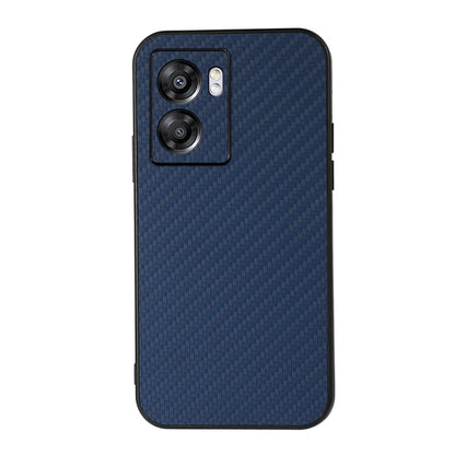 Blue carbon fiber texture PU phone case with dual-lens camera cutout