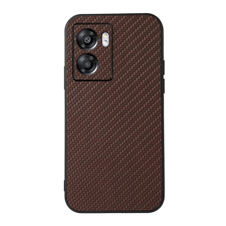 Brown carbon fiber texture PU phone case with triple-lens camera cutout