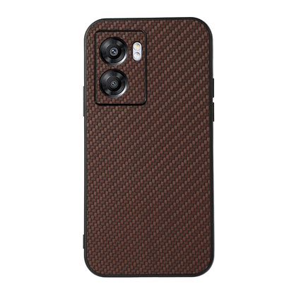 Brown carbon fiber texture PU phone case with triple-lens camera cutout