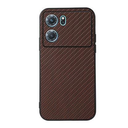 Brown carbon fiber texture PU phone case with dual camera openings and flash cutout