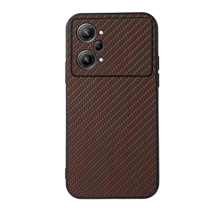 Brown carbon fiber texture PU phone case with quad-lens camera cutouts
