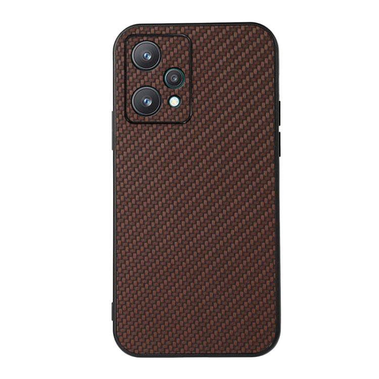 Brown carbon fiber texture PU phone case with camera cluster cutouts
