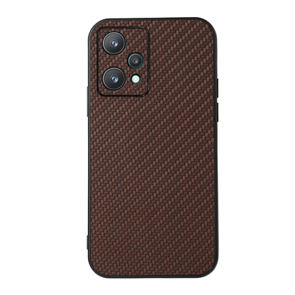Brown carbon fiber texture PU phone case with camera cluster cutouts