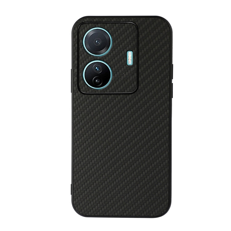 Black carbon-fiber texture phone case with dual camera cutouts and flash opening